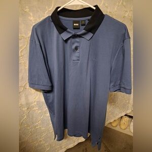 Hugo Boss CONTRAST-LOGO POLO SHIRT IN COTTON PIQUÉ Men’s Blue Size XL
